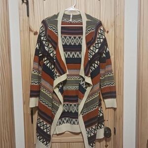 Icelandic Ekklesia Aztec Boho Striped Open-Front Cardigan Sweater - Multicolor
